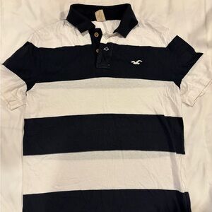 Men's Hollister Black and White Striped Polo Shirt
